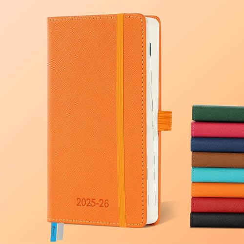 IN-LUXPRO Kalender 2025 2026 Wochenplaner,18-Monate Buchkalender (Jul.2025-Dez.2026) Monatskalender mit Ausgaben & Notizseiten A6(16.4 x 9.6 cm),mit Vegan-Leder & Notizseiten,orange Farbe. von IN-LUXPRO