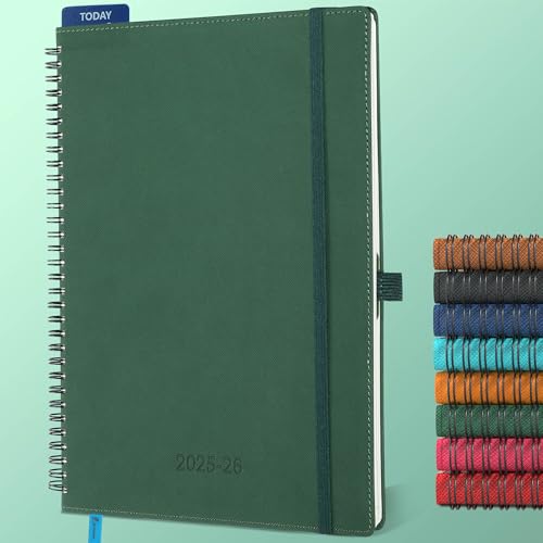 IN-LUXPRO Kalender 2025 2026 Wochenplaner,A4(29 x 21.7cm),18-Monate Buchkalender (Jul.2025-Dez.2026) Ringbuch mit Softcover,wochenkalender mit selbstklebendem Stifthalter,Grün. von IN-LUXPRO