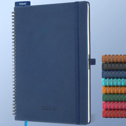 IN-LUXPRO Kalender 2025 2026 Wochenplaner,A4(29 x 21.7cm),18-Monate Buchkalender (Jul.2025-Dez.2026) Ringbuch mit Softcover,wochenkalender mit selbstklebendem Stifthalter,Marineblau. von IN-LUXPRO