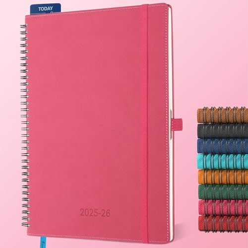 IN-LUXPRO Kalender 2025 2026 Wochenplaner,A4(29 x 21.7cm),18-Monate Buchkalender (Jul.2025-Dez.2026) Ringbuch mit Softcover,wochenkalender mit selbstklebendem Stifthalter,Rosenrot. von IN-LUXPRO