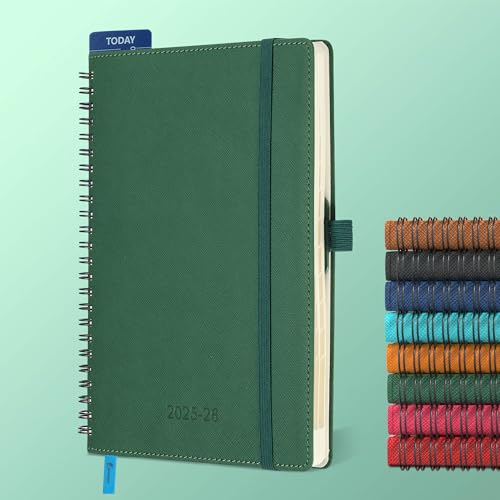 IN-LUXPRO Kalender 2025 2026 Wochenplaner,A5(21.9 x 16.4cm),18-Monate Buchkalender (Jul.2025-Dez.2026) Ringbuch mit Softcover,wochenkalender mit selbstklebendem Stifthalter,Grün. von IN-LUXPRO