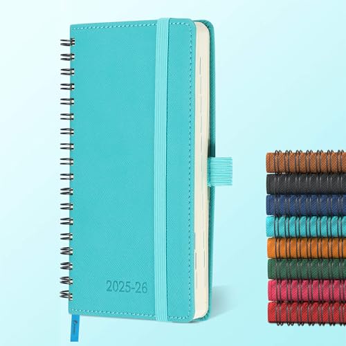 IN-LUXPRO Kalender 2025 2026 Wochenplaner,A6(16.6 x 9.7cm),18-Monate Buchkalender (Jul.2025-Dez.2026) Ringbuch mit Softcover,wochenkalender mit selbstklebendem Stifthalter,Hellblau. von IN-LUXPRO