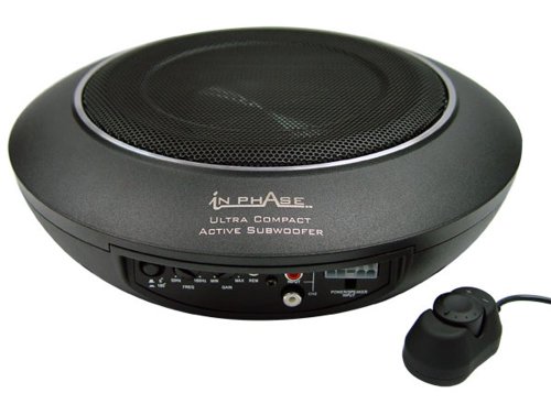 In Phase Audio Car USW10 300W Ultraflaches, kompaktes Aktiv-Subwoofer-System für unter dem Sitz, Aluminium-Druckguss, Schwarz von In Phase