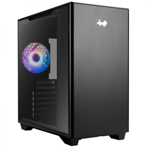 InWin A5 ATX IW-CS-A5BLK-1AM120S Gaming-Gehäuse, Typ-C-Anschluss, Seitenteil aus gehärtetem Glas, Wasserkühlung bereit - Mercury 120 mm ARGB Lüfter hinten, schwarz von IN WIN