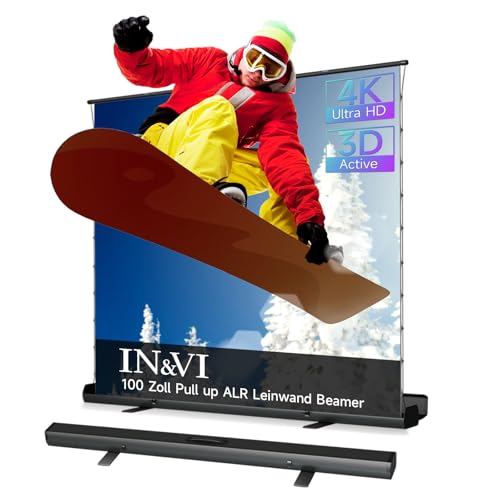IN&VI ALR Tension Tragbare Leinwand Beamer 100 Zoll Format 16:9,Projektor Leinwand,Pull-Up Beamer Leinwand mit Ständer,Hochziehbare Leinwand Beamer Outdoor Ideal für Heimkino, Innen-/Außenfilme von IN&VI