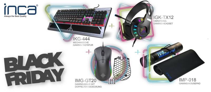 INCA Gaming Set 4in1 RGB Gaming-Tastatur Gaming-Maus, Mauspad und Headset Gaming-Headset von INCA