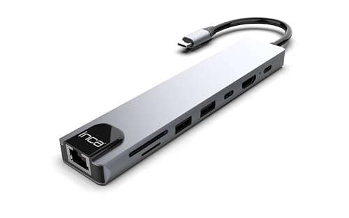 USB-C Hub 9-in-1 inca ITPC-7T – HDMI 4K, Gigabit LAN, 2X Type-C, USB 3.0, SD/MicroSD Kartenleser – Aluminium Adapter für MacBook, Laptop, Tablet, Smartphone von İnca