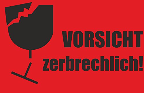 INDIGOS UG® - Aufkleber - Warnetiketten„Vorsicht zerbrechlich!“ (neon rot, 85 x 55 mm) - 50 Stück von INDIGOS UG