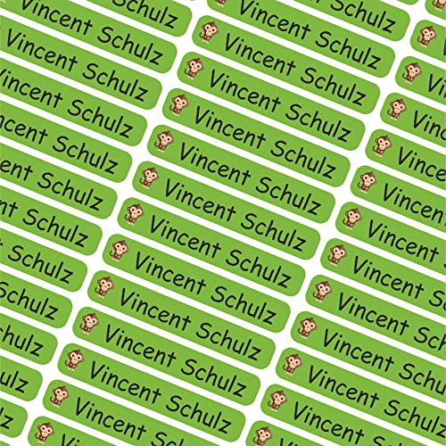 INDIGOS UG® Namensaufkleber Mini - 43x7mm - personalisierte Klebeetiketten - 085 - Affe - 60 Stück für Kinder, Schule Kindergarten - Stifte, Federmappe, Lineale - individueller Aufdruck von INDIGOS UG