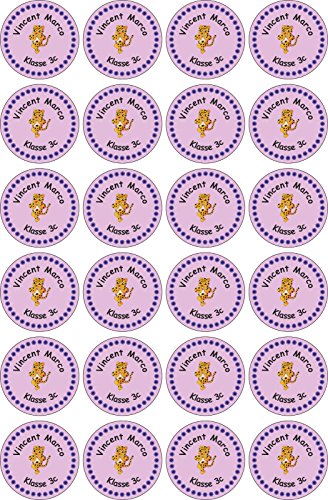 INDIGOS UG® Namensaufkleber Sticker - 30x30 mm - 045 - Tiger - Set von 24 Aufklebern individuell beschriftet - für Schule, Büro, zu Hause - Stifte, Hefte, Federmappen, Ordner von INDIGOS UG
