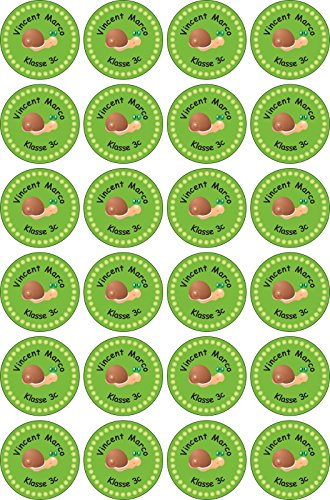 INDIGOS UG® Namensaufkleber Sticker - 30x30 mm - 077 - Schnecke - Set von 24 Aufklebern individuell beschriftet - für Schule, Büro, zu Hause - Stifte, Hefte, Federmappen, Ordner von INDIGOS UG