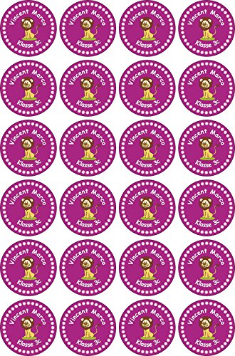 INDIGOS UG® Namensaufkleber Sticker - 30x30 mm - 102 - Löwe - Set von 24 Aufklebern individuell beschriftet - für Schule, Büro, zu Hause - Stifte, Hefte, Federmappen, Ordner von INDIGOS UG