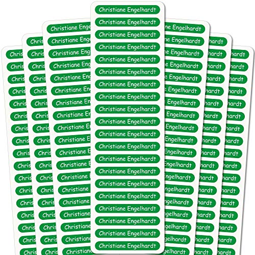 INDIGOS UG® Namensaufkleber Sticker - 51x7 mm - 140 Stück für Kinder, Schule und Kindergarten - Stifte, Federmappe, Lineale - grüner Hintergrund - individueller Aufdruck von INDIGOS UG