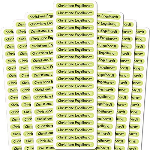 INDIGOS UG® Namensaufkleber Sticker - 51x7 mm - 140 Stück für Kinder, Schule und Kindergarten - Stifte, Federmappe, Lineale - hellgrüner Hintergrund - individueller Aufdruck von INDIGOS UG