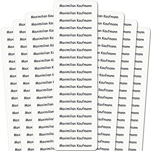 INDIGOS UG® Namensaufkleber Sticker - 51x7 mm - 140 Stück für Kinder, Schule und Kindergarten - Stifte, Federmappe, Lineale - weißer Hintergrund - individueller Aufdruck von INDIGOS UG