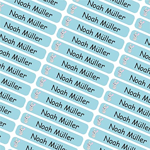 INDIGOS UG® Namensaufkleber Sticker - 6x1cm - personalisierte Klebeetiketten - 015 - Kaninchen - 60 Stück für Kinder, Schule Kindergarten - Stifte, Federmappe, Lineale - individueller Aufdruck von INDIGOS UG