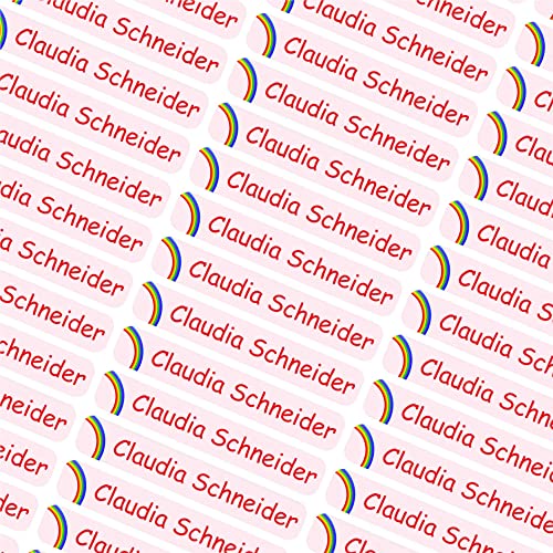INDIGOS UG® Namensaufkleber Sticker - 6x1cm - personalisierte Klebeetiketten - 067 - Regenbogen - 60 Stück für Kinder, Schule Kindergarten - Stifte, Federmappe, Lineale - individueller Aufdruck von INDIGOS UG