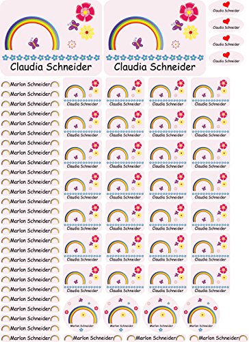 INDIGOS UG® Namensaufkleber Sticker - A4-Bogen - 067 - Regenbogen - 69 Sticker für Kinder, Schule und Kindergarten - Stifte, Federmappe, Lineale - auch für Erwachsene - individueller Aufdruck von INDIGOS UG