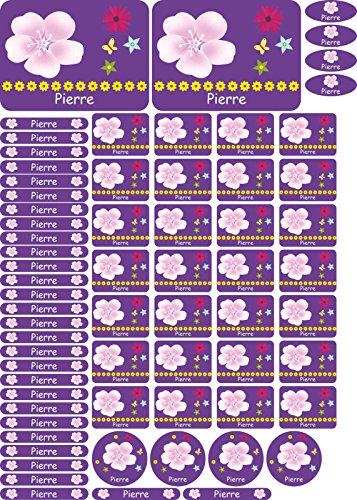 INDIGOS UG® Namensaufkleber Sticker - A4-Bogen - 081 - Blume - 69 Sticker für Kinder, Schule und Kindergarten - Stifte, Federmappe, Lineale - auch für Erwachsene - individueller Aufdruck von INDIGOS UG