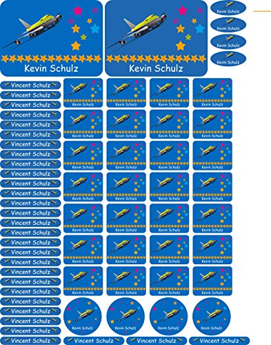 INDIGOS UG® Namensaufkleber Sticker - A4-Bogen - 110 - Flugzeug - 69 Sticker für Kinder, Schule und Kindergarten - Stifte, Federmappe, Lineale - auch für Erwachsene - individueller Aufdruck von INDIGOS UG