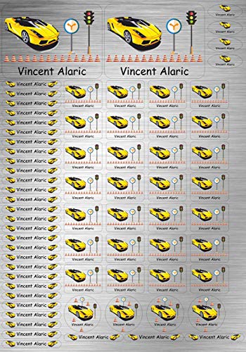 INDIGOS UG Namensaufkleber Kinder Schule Edelstahllook - 007 - Hot Rod Auto - 69 Sticker personalisiert - Namensschilder für KITA, Stifte, Lineale, Federmappen - Etiketten selbstklebend von INDIGOS UG