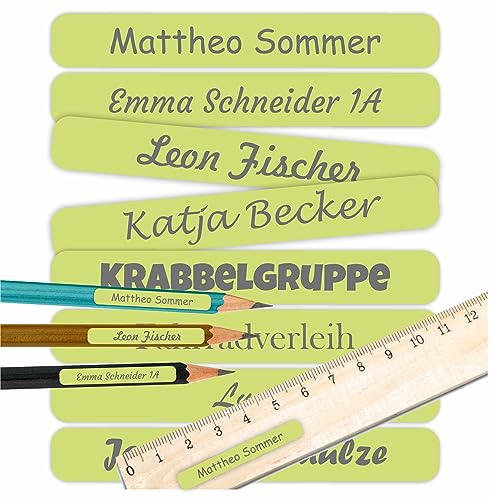 INDIGOS UG® Namensaufkleber für Kinder, Schule & Kita - hellgrün - Aufkleber mit Namen für Schulsachen - Stifte - individuell personalisiert - wasserfest für die Spülmaschine - 75 Stück von INDIGOS UG