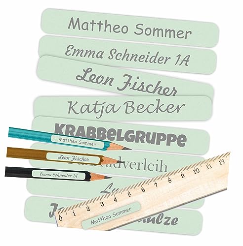 INDIGOS UG® Namensaufkleber für Kinder, Schule & Kita - mint - Aufkleber mit Namen für Schulsachen - Stifte - individuell personalisiert - wasserfest für die Spülmaschine - 75 Stück von INDIGOS UG