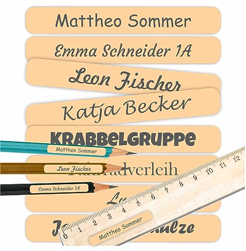 INDIGOS UG® Namensaufkleber für Kinder, Schule & Kita - sand - Aufkleber mit Namen für Schulsachen - Stifte - individuell personalisiert - wasserfest für die Spülmaschine - 75 Stück von INDIGOS UG