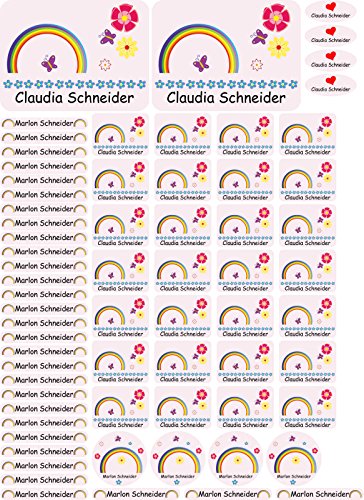 INDIGOS UG Aufkleber - Kinder Namensaufkleber - 067 - Regenbogen - selbstklebend - personalisierbar - 69 Stück in einem Set - in verschiedenen Motiven erhältlich – KITA Kinder Schule von INDIGOS UG