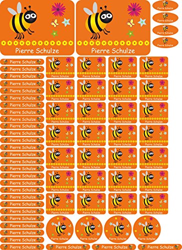INDIGOS UG Aufkleber - Kinder Namensaufkleber - 082 - Biene - selbstklebend - personalisierbar - 69 Stück in einem Set - in verschiedenen Motiven erhältlich – KITA Kinder Schule von INDIGOS UG