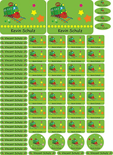 INDIGOS UG Aufkleber - Kinder Namensaufkleber - 119 - Zug - selbstklebend - personalisierbar - 69 Stück in einem Set - in verschiedenen Motiven erhältlich – KITA Kinder Schule von INDIGOS UG