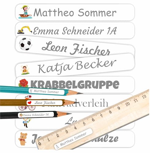 INDIGOS UG Namensaufkleber - Weiß - Namen - Kinder - selbstklebend - personalisierbar - 5 x 1,5cm - 60 Stück in einem Set von INDIGOS UG