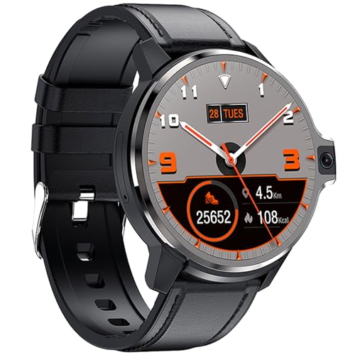 INDYGO - DM30 Smartwatch - 1 GB RAM - mit Android, SIM, GPS, 2 Kameras, WiFi, Telefonfunktion, SMS, Schrittzähler, Sportuhr - IP67 Wasserdicht - Rund - mit Gesichtsscanner - Damen/Herren - Schwarz von INDYGO