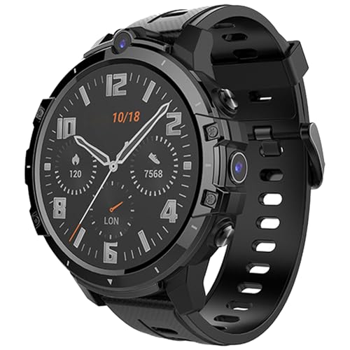 INDYGO - X300 Smartwatch - 2G RAM - mit Android, SIM, GPS, 2 Kameras, WiFi, Telefonfunktion, SMS, Schrittzähler, Sportuhr - IP67 Wasserdicht - Rund - mit Gesichtsscanner - Damen/Herren - Schwarz von INDYGO