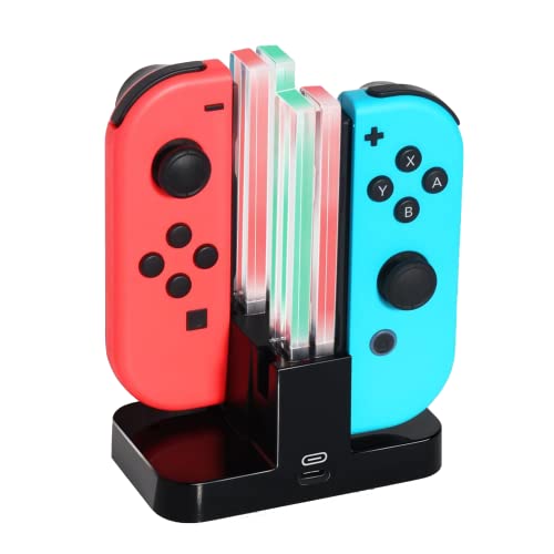 INF Ladestation für Nintendo Switch mit LED-Anzeige, 4 in 1 Joy-Con Ladegerät mit USB C Ladekabel, Schwarz von INF