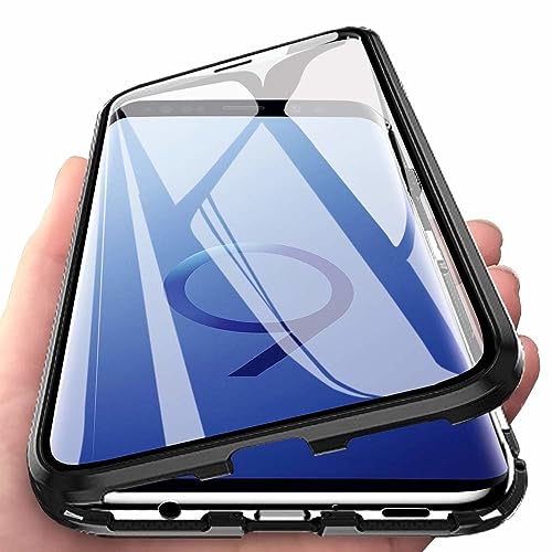 INF Magnetische Handyhülle kompatibel mit Samsung Galaxy S9, Magnethülle mit Displayschutz, gehärtetes Glas, transparent/schwarz von INF