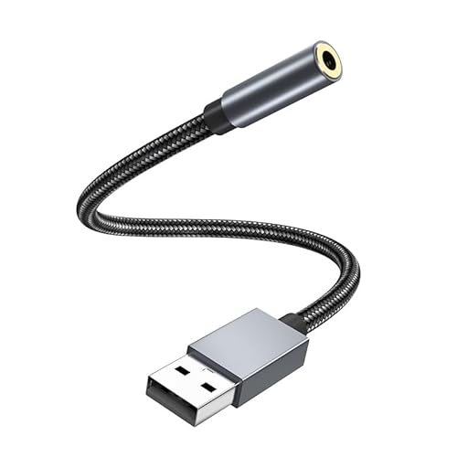 INF USB (Stecker) auf 3,5 mm (Buchse) Audioadapter 30cm, Aluminiumlegierung und geflochtenes Nylongarn USB Kopfhörer Adapter für Headset, Lautsprecher von INF
