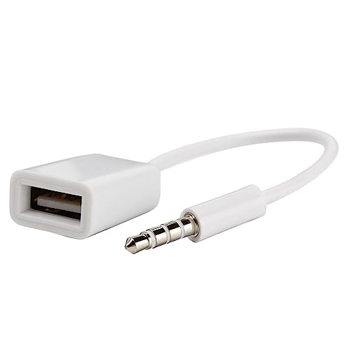 INF USB-Adapter mit 3.5 mm Klinkenstecker, USB-Klinke Adapter, Auto AUX Audio Plug zu USB 2.0 Port, AUX-USB Konverter Kabel - Weiß von INF