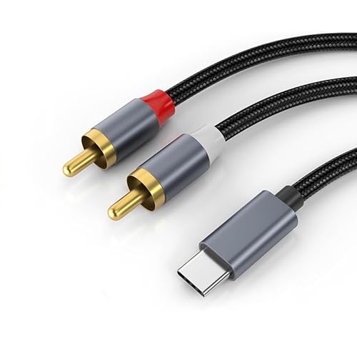 INF USB-C zu 2X Cinch Stereo Audiokabel für Handy, Tablet, MP3-Player, Audiokabel 120 cm, Aluminiumlegierung, 1 x USB-C zu RCA Audiokabel (Grau) von INF