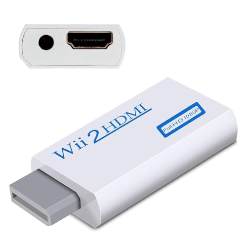 INF Wii zu HDMI Adapter, Wii to HDMI 720/1080P HD Converter Adapter mit 3,5mm Audioausgang, Wii zu HDMI Konverter für Wii Monitor Beamer Fernseher (Weiß) von INF