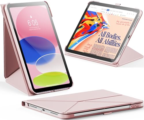 INFILAND Book Cover Hülle für iPad 10. Generation Hülle mit Stifthalter 10.9 Zoll 2022, Faltbarer Ständer mit Quer- und Hochformat, Auto Schlaf/Aufwach Schutzhülle (Rosa) von INFILAND