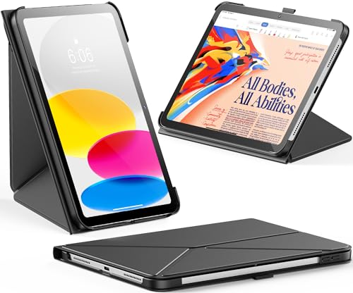 INFILAND Book Cover Hülle für iPad 10. Generation Hülle mit Stifthalter 10.9 Zoll 2022, Faltbarer Ständer mit Quer- und Hochformat, Auto Schlaf/Aufwach Schutzhülle (Schwarz) von INFILAND