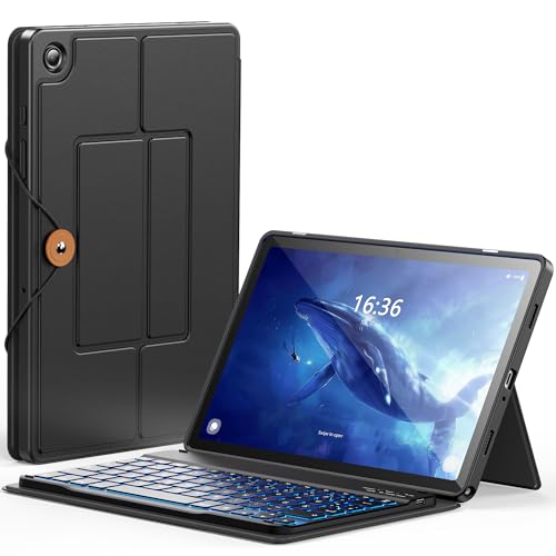INFILAND Galaxy Tab A9 Plus Hülle mit Tastatur, Handschlaufe & Faltbare Ständer, Abnehmbare Magnetische Beleuchtete Tastatur für Samsung Tablet A9 Plus Hülle, Schwarz von INFILAND