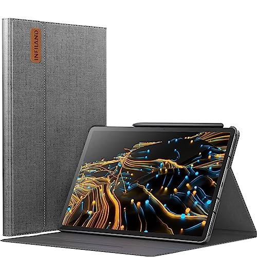 INFILAND Hülle für Samsung Galaxy Tab S9 FE+ Plus/S9+ Plus 2023, Multi-Winkel Ständer Schutzhülle mit Stifthalter für Galaxy Tab S9+/FE Plus 12.4 Zoll Tablet, Auto Schlaf/Wach, Grau von INFILAND