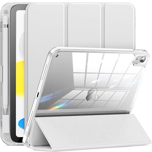 INFILAND Hülle für iPad 10. Generation 10,9 Zoll (2022) - Stoßfeste Kristallklare Harte Rückseite mit Stifthalter & Ladeadapter-Steckplatzr&Auto Schlaf/Wach Funktion, Silber von INFILAND