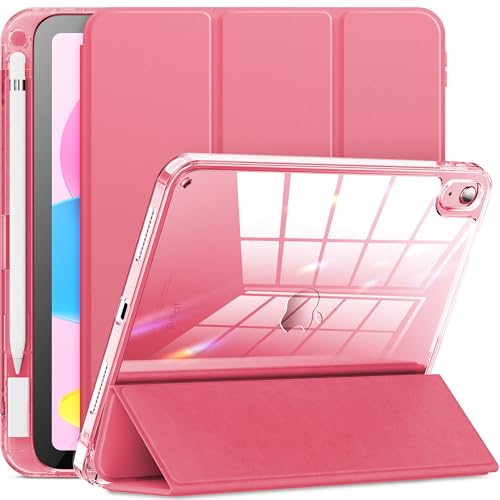 INFILAND Hülle für iPad (A16) 11./10. Generation (2025/2022), Stoßfeste Smart Case Cover mit transparenter Rückseite Schutzhülle mit Auto Schlaf/Wach Funktion, Wassermelonenrot von INFILAND