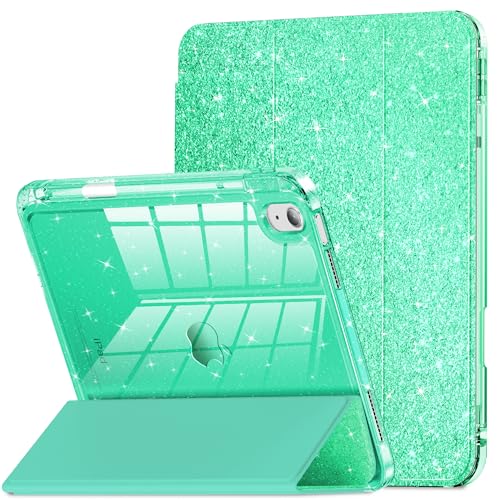 INFILAND Kompatibel mit iPad 10th Generation Hülle, iPad Hülle 10th Generation 10.9 Zoll, Glitzer Leder Cover mit funkelnder kristallklarer Rückseite, Stifthalter, Anti-Vergilbung (Meeresschaumgrün) von INFILAND