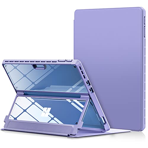 INFILAND Microsoft Surface Pro 9/ Pro 10 Hülle, [Militärischer Fallschutz][Hochtransparentes Gehäuse + Lederhülle], Entwickelt für Surface Pro 9/ Pro 10 13", Lila von INFILAND