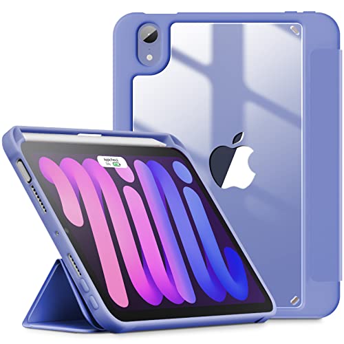 INFILAND Schutzhülle für iPad Mini 6. Generation / iPad Mini 6 8,3 Zoll 2021 Cover Case [Soft TPU Edge Shockproof] [Atuo Sleep/Wake ] [Pencil Holder] [Lightweight Clear Back], Lila von INFILAND