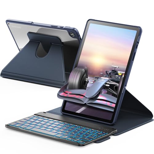 INFILAND Tastaturhülle für Samsung Galaxy Tab A9+ Plus 11 Zoll 2023 Modell (SM-X210/X216/X218) mit 360-Grad-Rotation, schlankem Standcover, Abnehmbarer magnetischer kabelloser Tastatur, Blau von INFILAND
